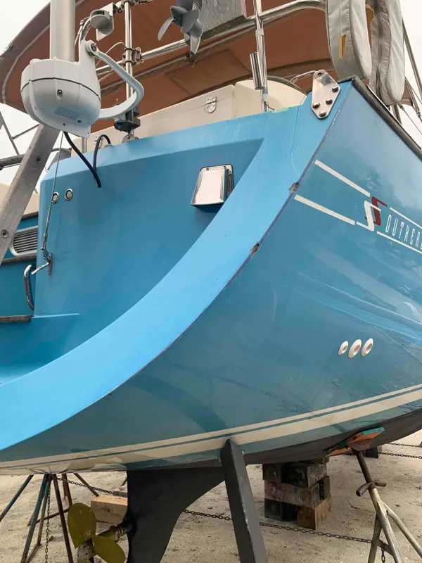 Blue Sailboat Paint — before
