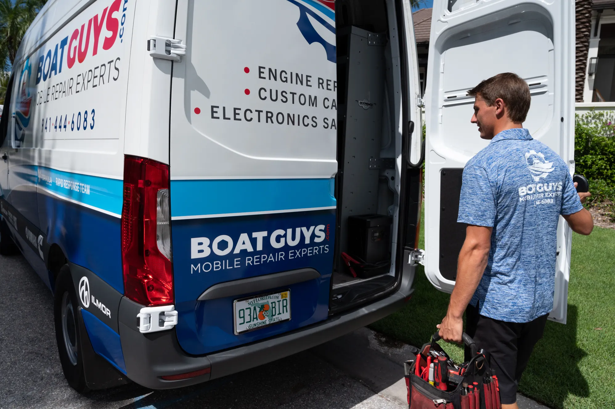 Boat Guys technician at the fully stocked mobile repair van