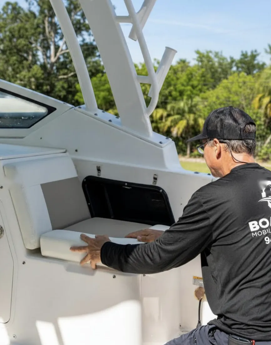 Installing new upholstery on a customer’s boat